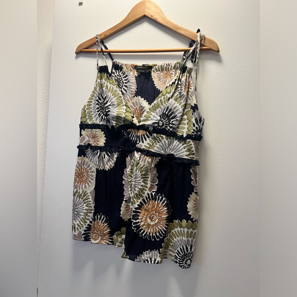 BCBGMaxAzria Sleeveless/Tank Top Blouse 100% Cotton Abstract Floral, Size Medium